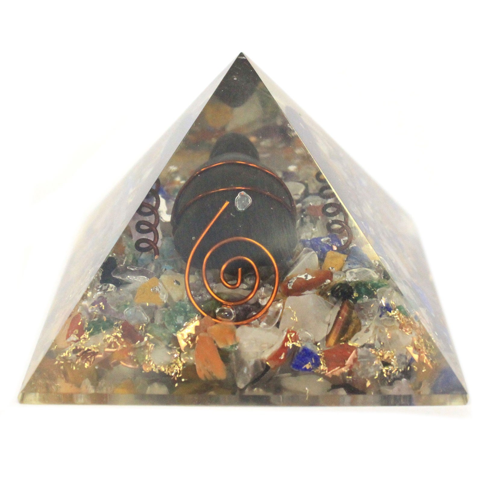 --Med Orgonite Pyramid 60mm Gemchips, Copper, Turtle-