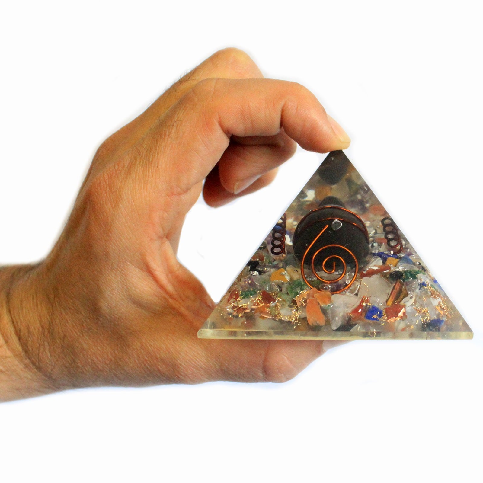 -1-Med Orgonite Pyramid 60mm Gemchips, Copper, Turtle-1