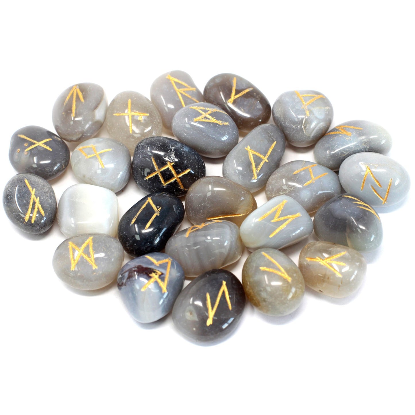 -1-Runes Stone Set in Pouch - Grey Agate-1