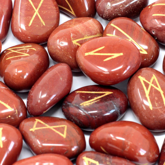 --Runes Stone Set in Pouch - Red Jasper-