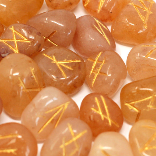 --Runes Stone Set in Pouch- Yellow Aventurine-