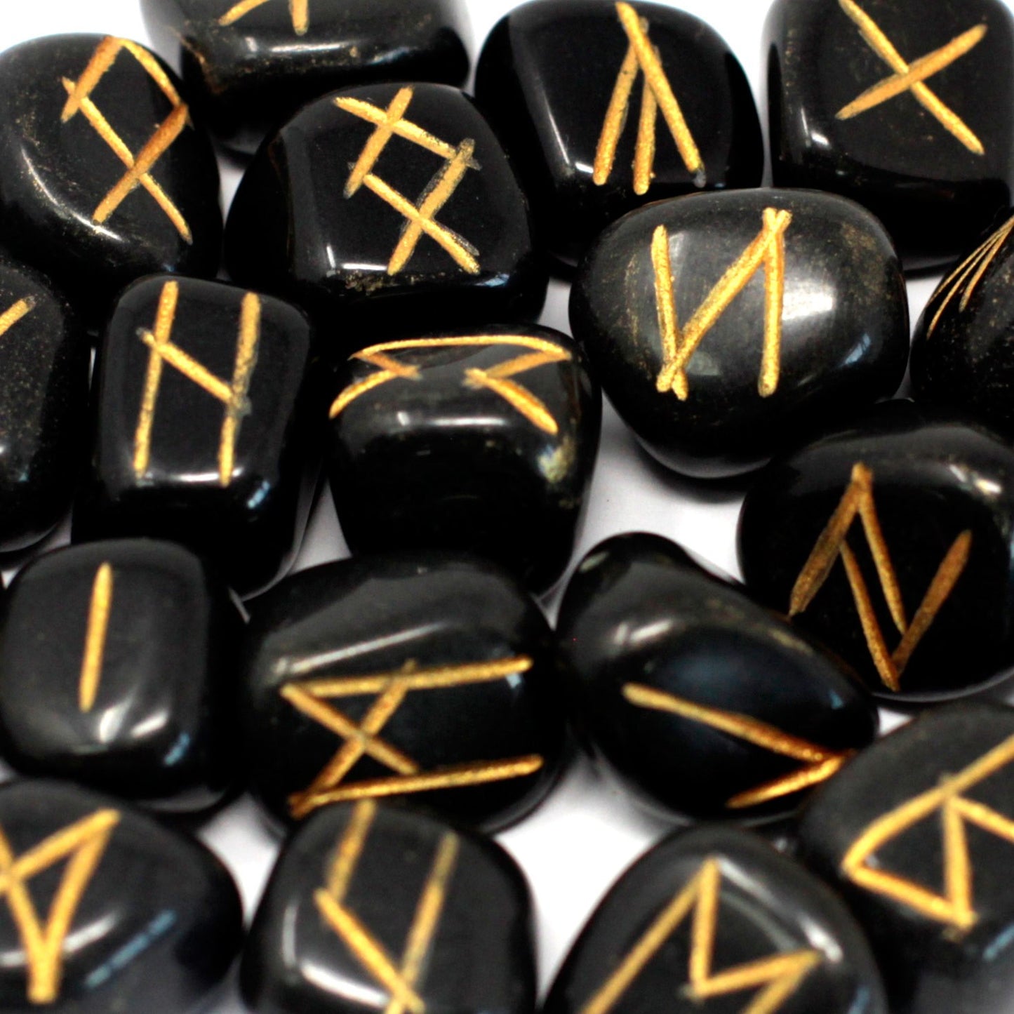 --Runes Stone Set in Pouch - Black Agate-