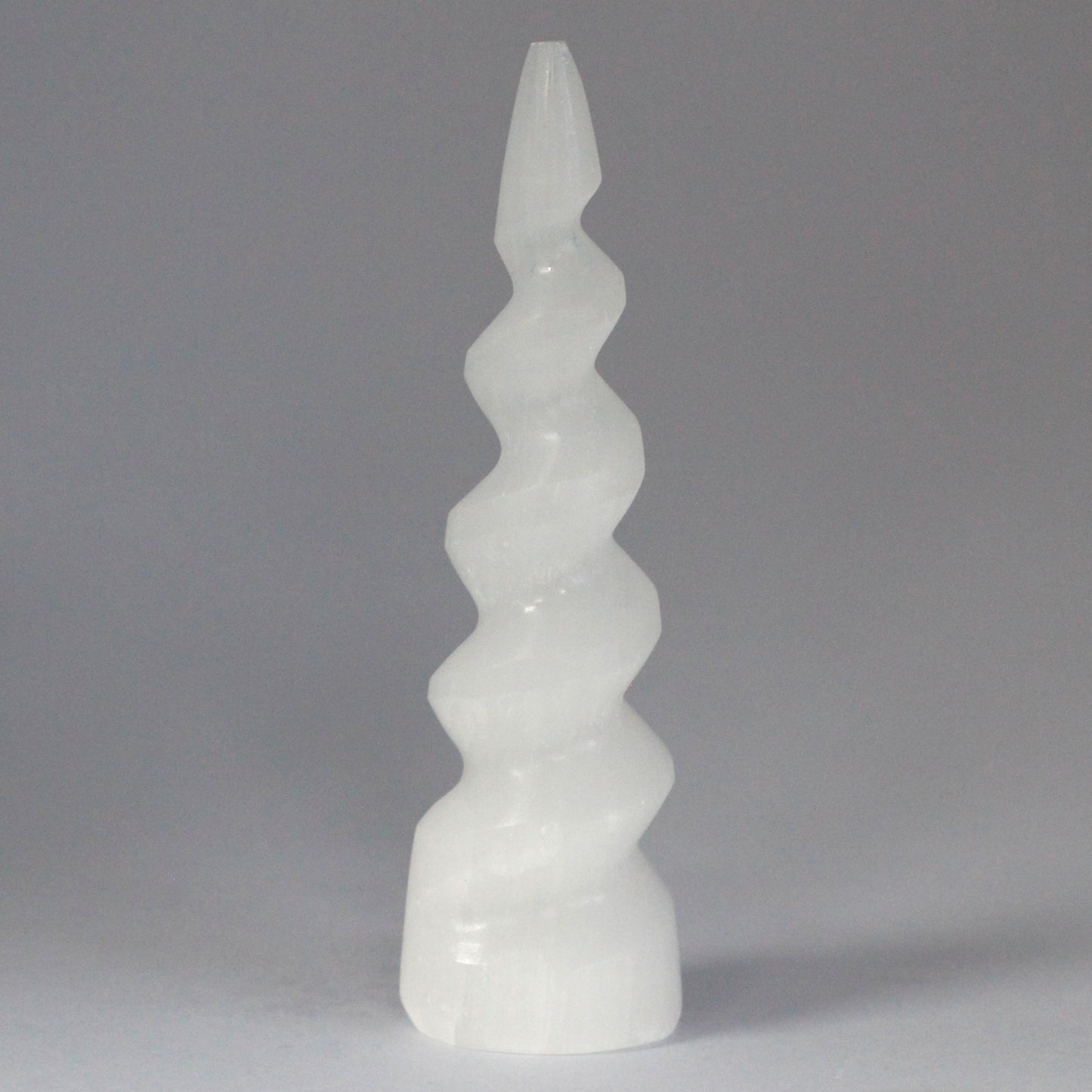 -1-Selenite Spiral Unicorn Horn Tower - 15 cm-1