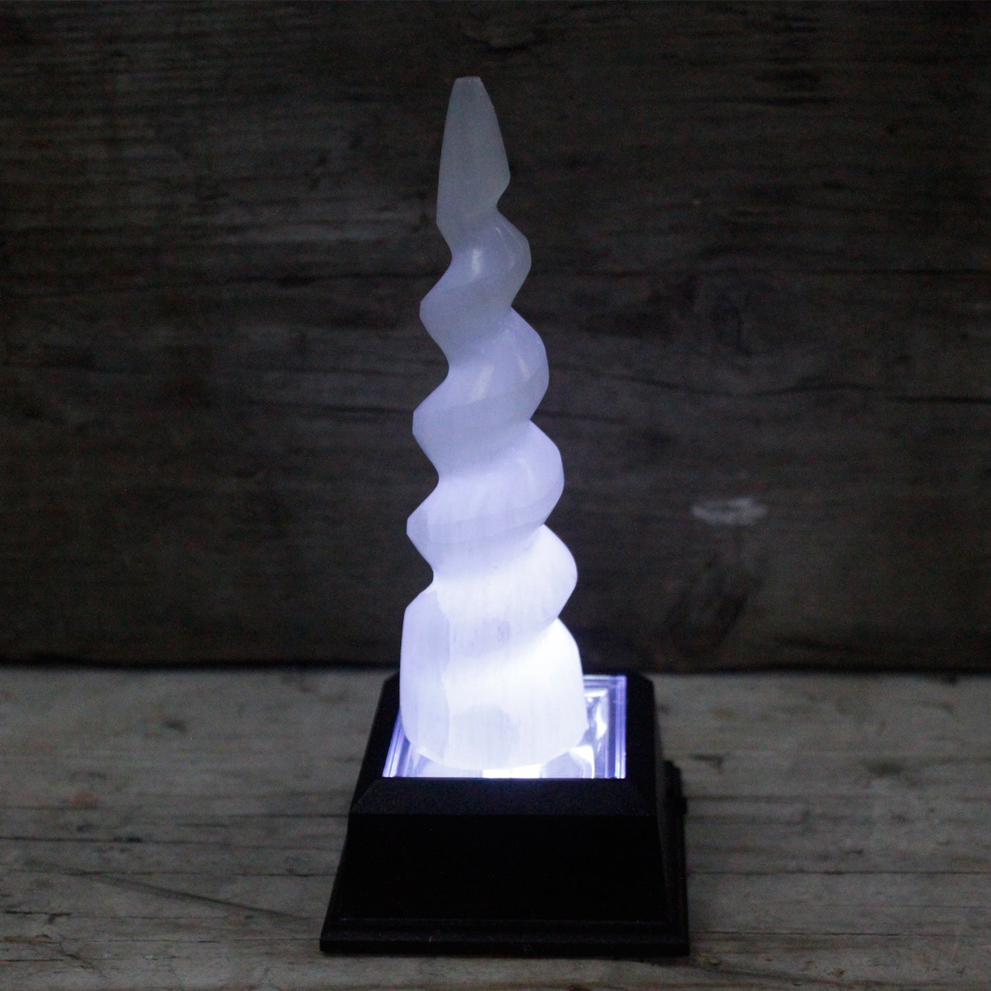 -2-Selenite Spiral Unicorn Horn Tower - 15 cm-2