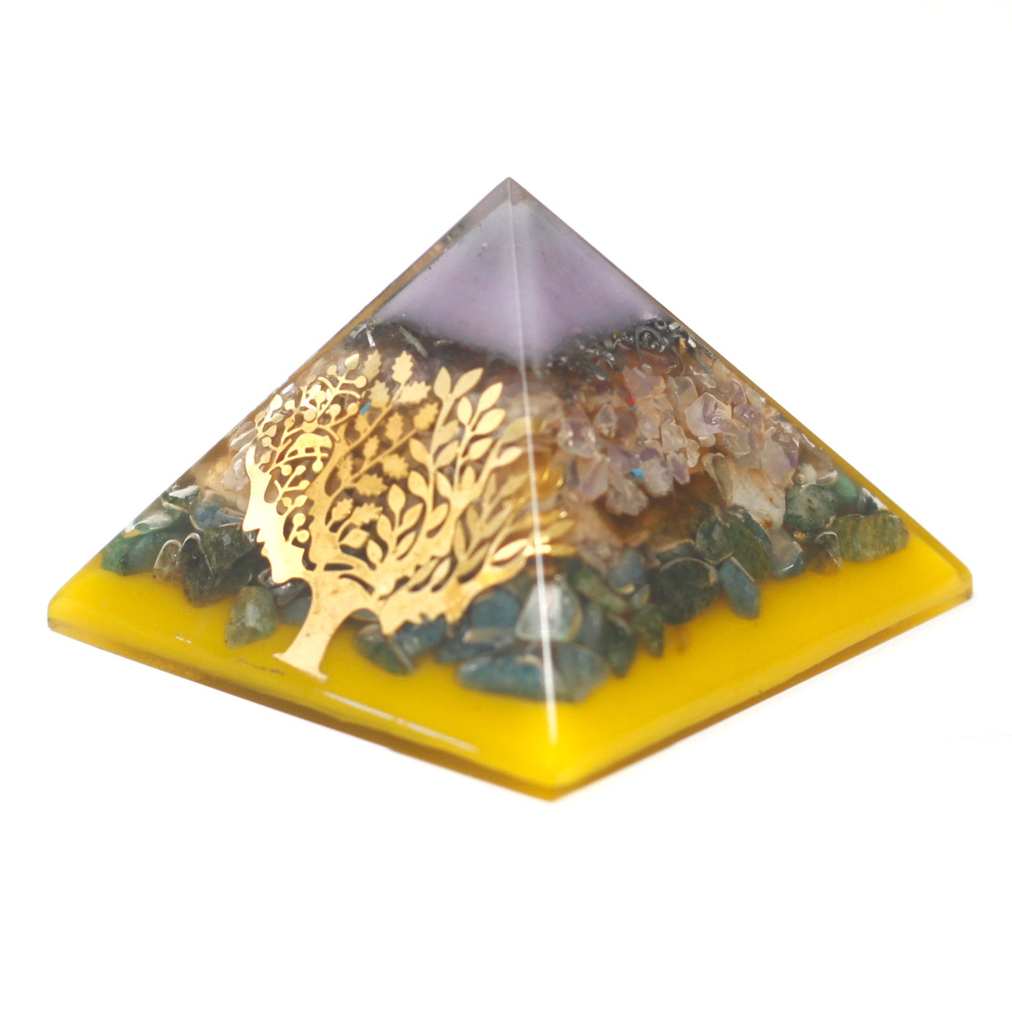 --Lrg Organite Pyramid 70mm - Tree（gold base)-