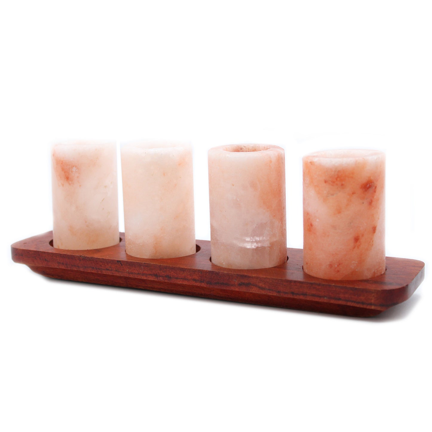 -1-Set of 4 Himalayan Salt Shot Glasses & Wood Serving Stand-1