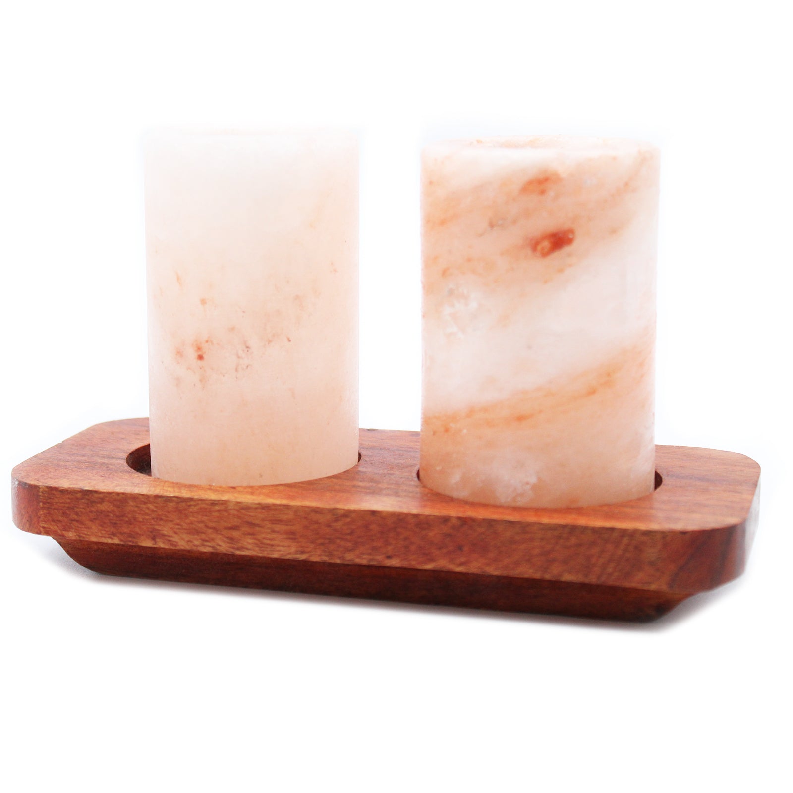 -1-Set of 2 Himalayan Salt Shot Glasses & Wood Serving Stand-1