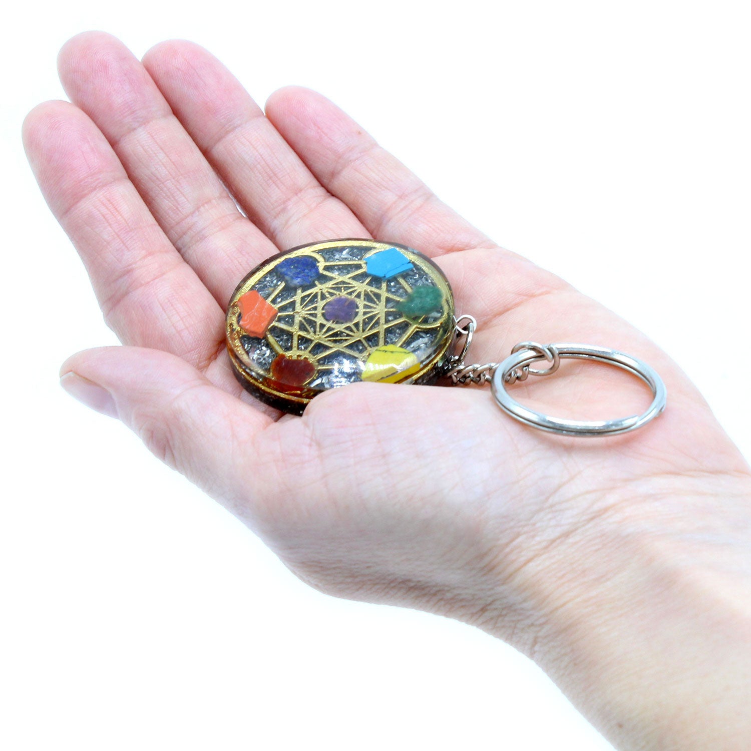 -1-Orgonite Power Keyring - Round Seven Chakra-1