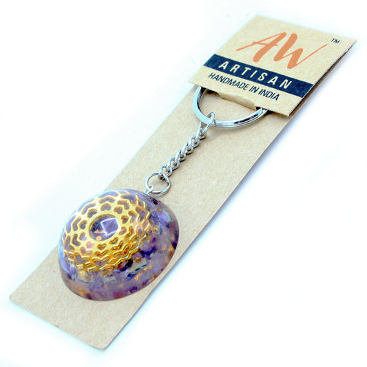 --Orgonite Power Keyring - Amethyst Mandala Hearts-