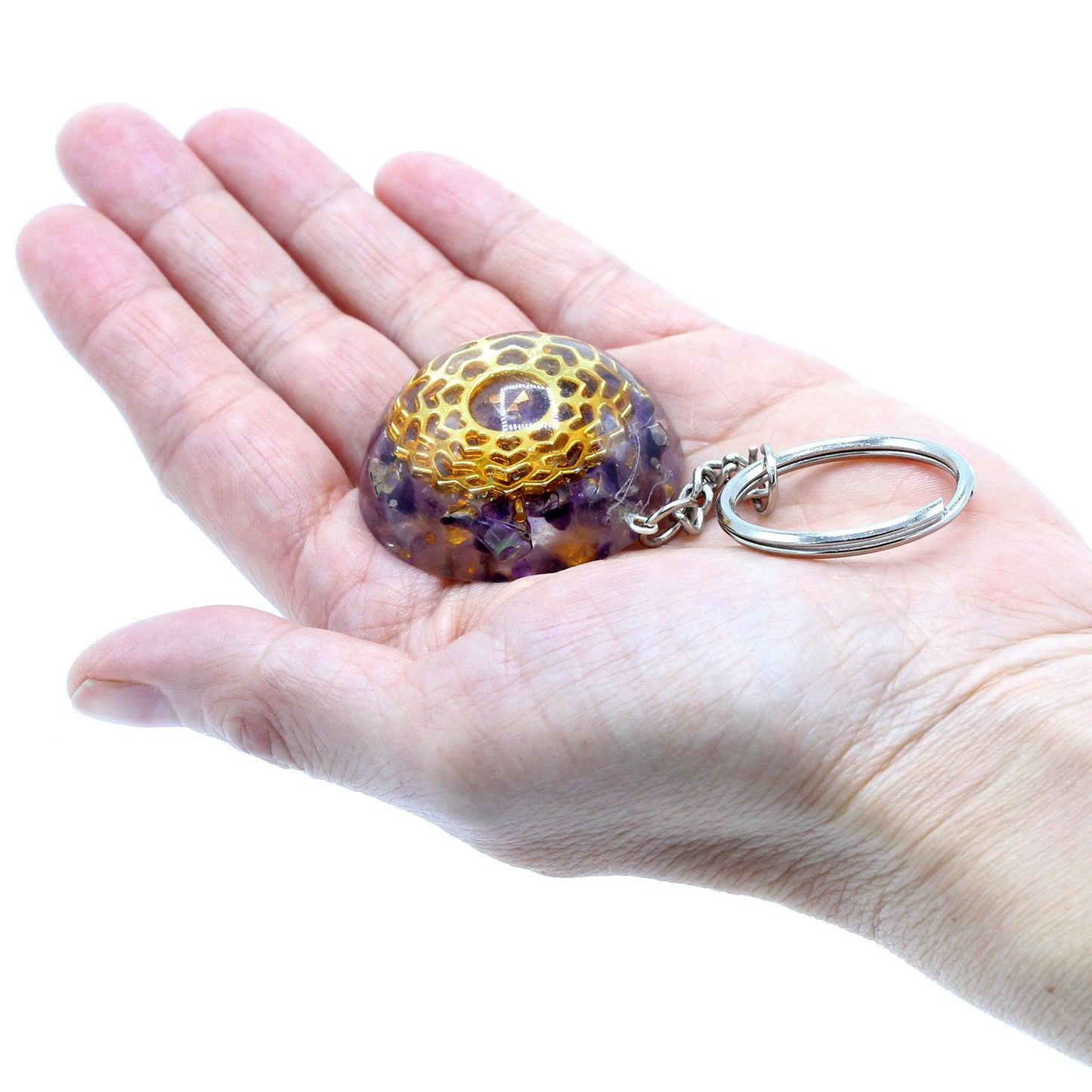 -1-Orgonite Power Keyring - Amethyst Mandala Hearts-1