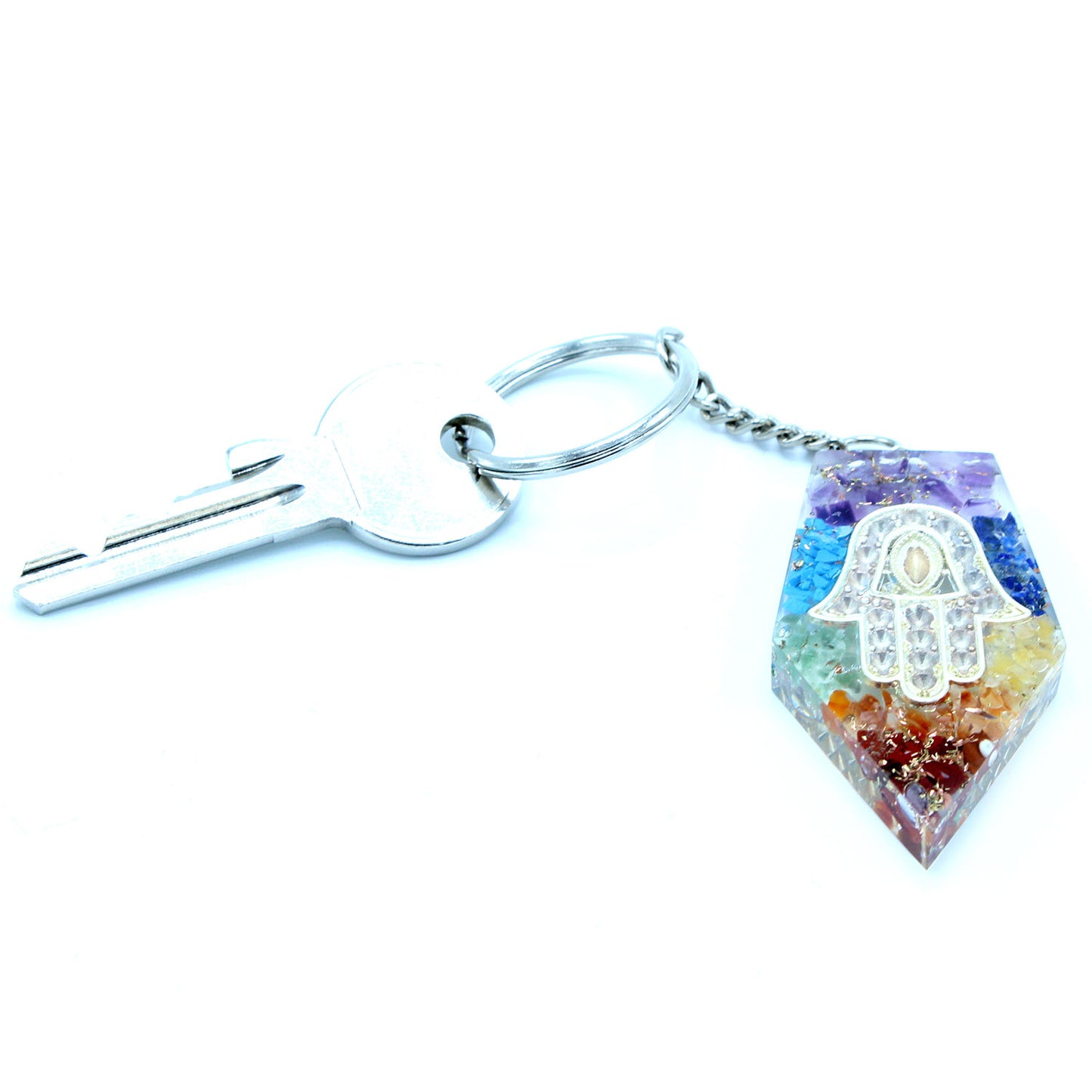 -3-Orgonite Power Keyring - Gemstone Chakra Hamsa-3