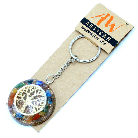 --Orgonite Power Keyring - Gemstones Chakra Tree of Life-