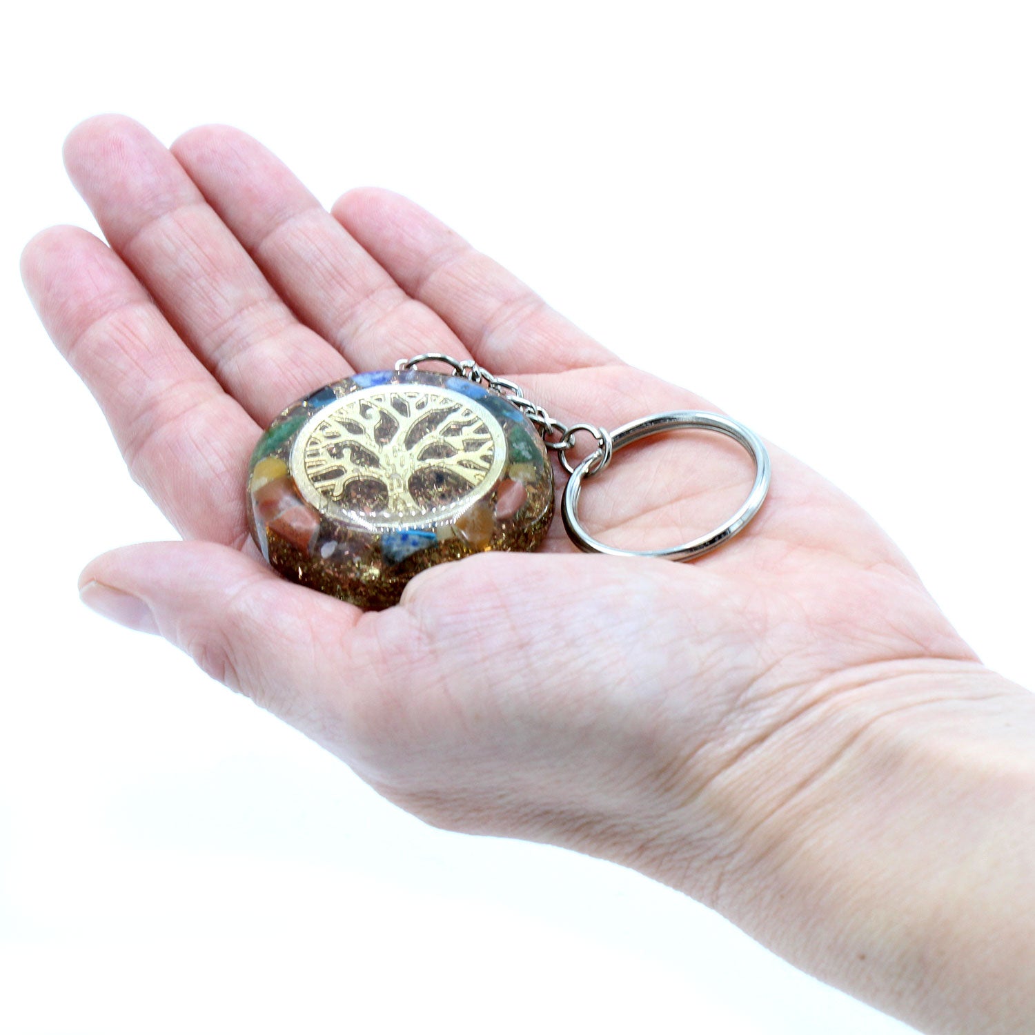 -1-Orgonite Power Keyring - Gemstones Chakra Tree of Life-1