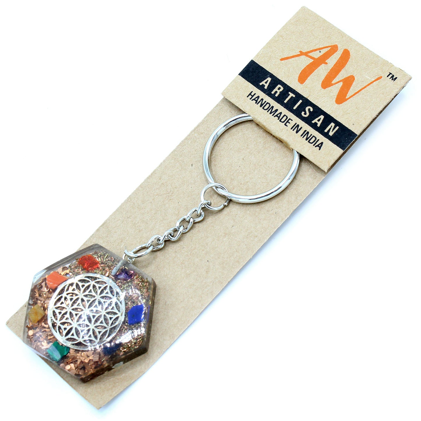 --Orgonite Power Keyring - Octagon Flower of Life-