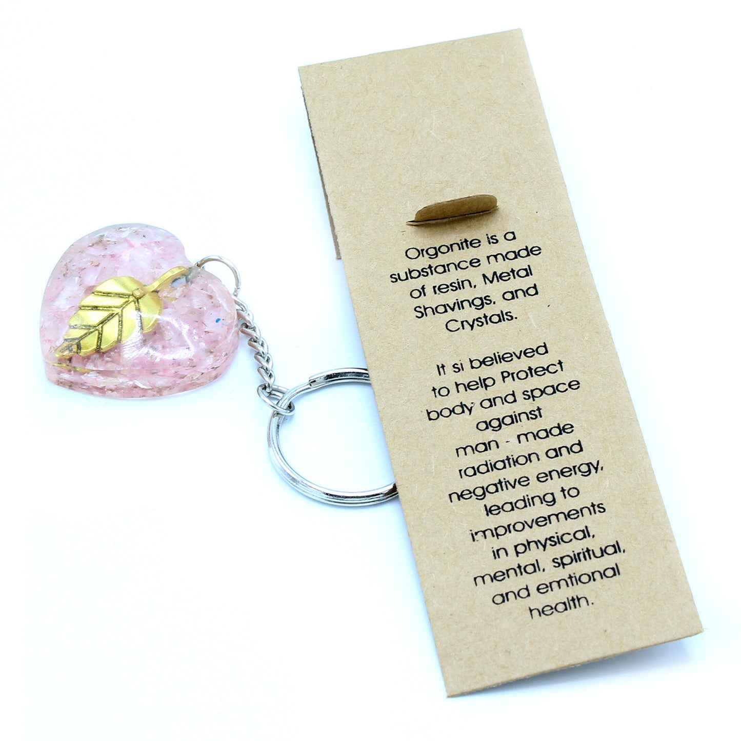 -2-Orgonite Power Keyring - Rose Quartz Heearts Golden Leaf-2