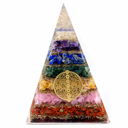 --Orgonite Pyramid - Seven Chakra Flower of Life - 70 mm-