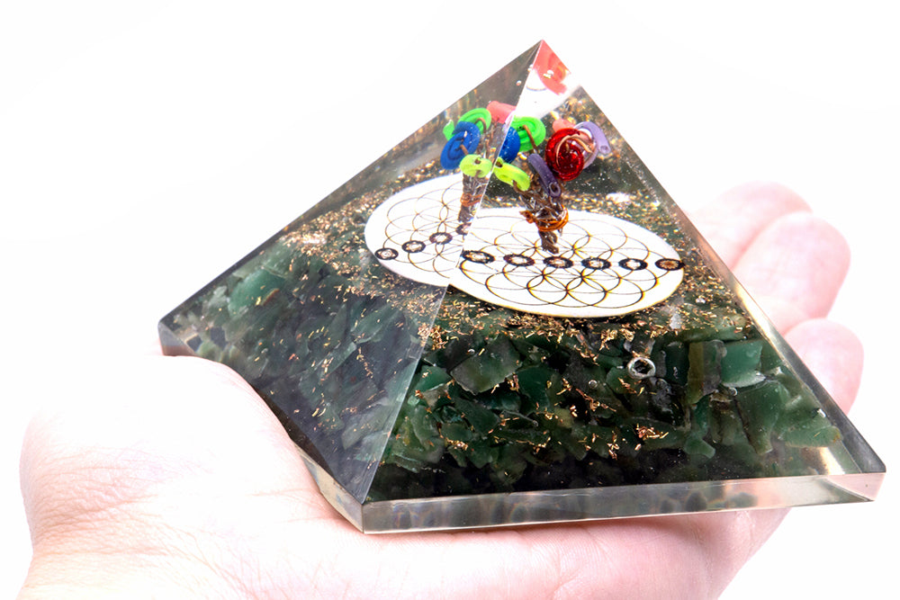 -1-Orgonite Pyramid - Green Acewnturine nd Flower of Life - 70 mm-1