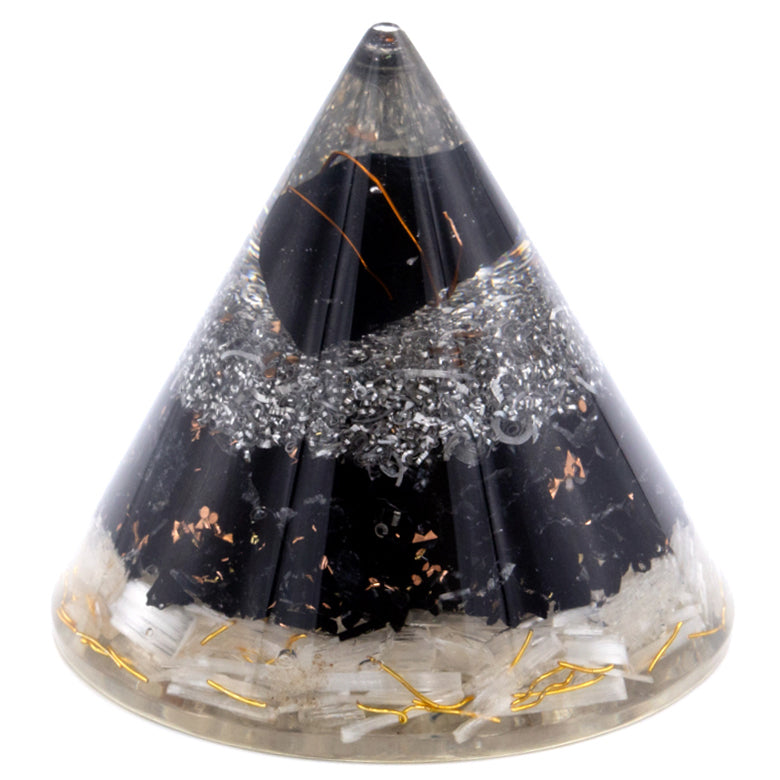 --Orgonite Cone - Selenite and Black Toumaline Copper - 90 mm-