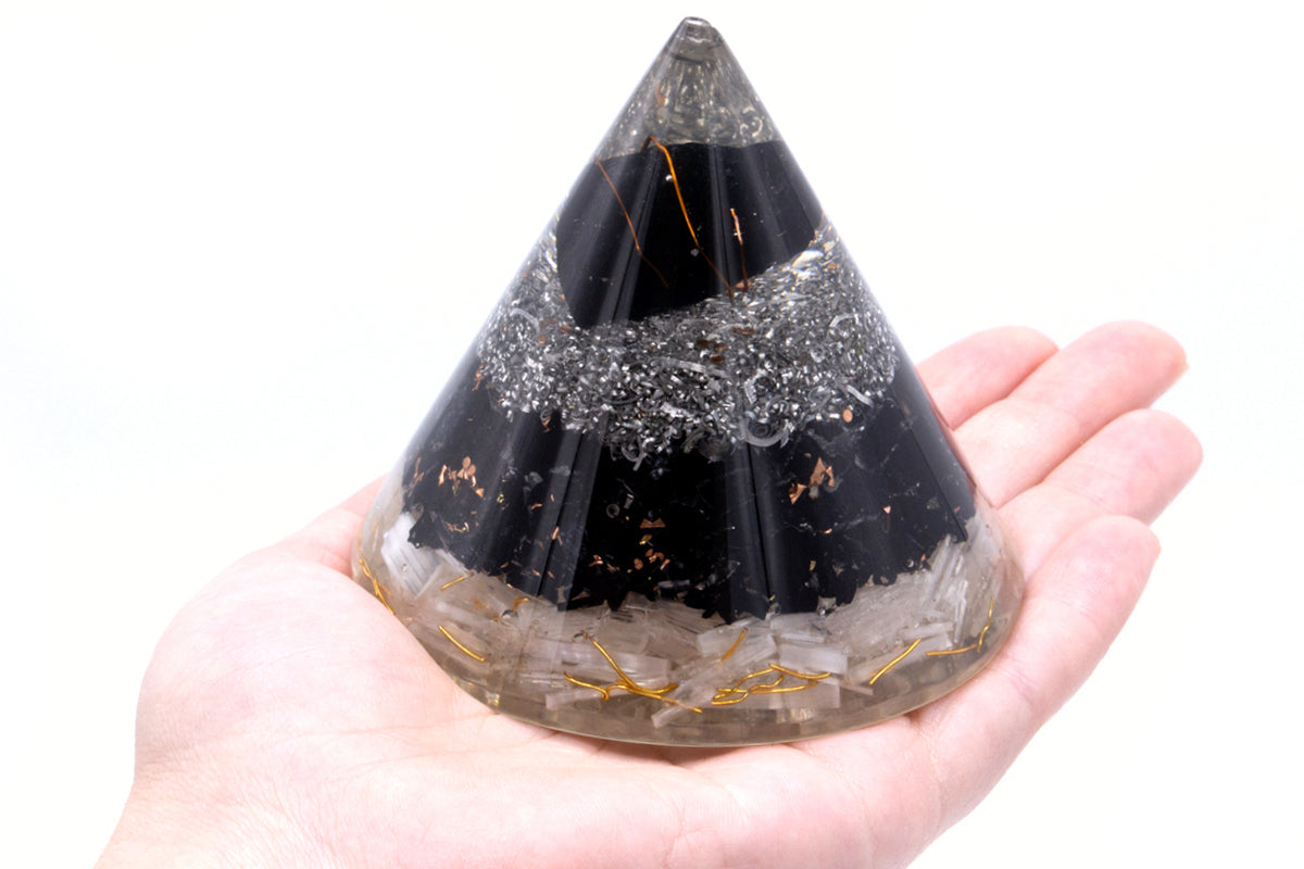 -1-Orgonite Cone - Selenite and Black Toumaline Copper - 90 mm-1