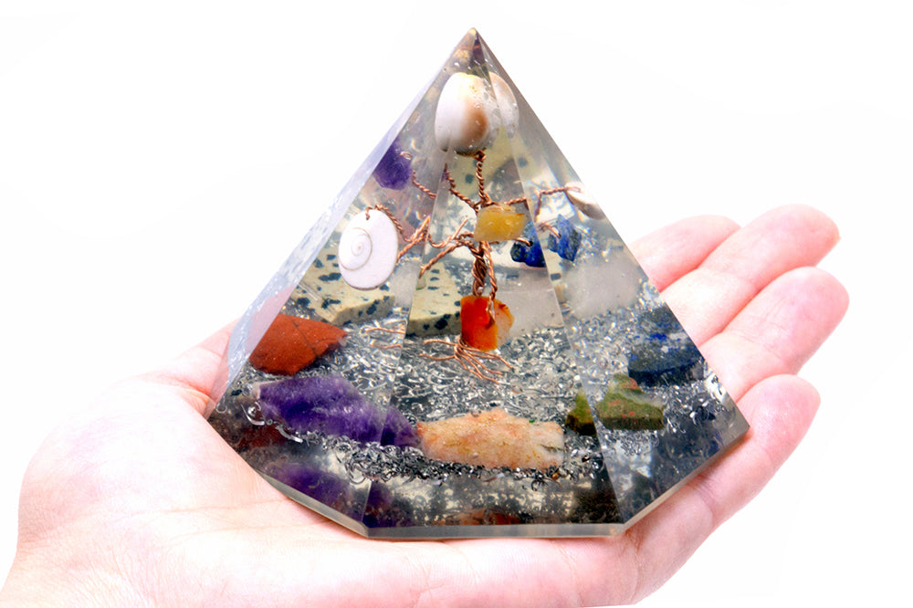 -1-Orgonite 7 sided Pyramid - Gemstone Wisdom Tree - 90 mm-1