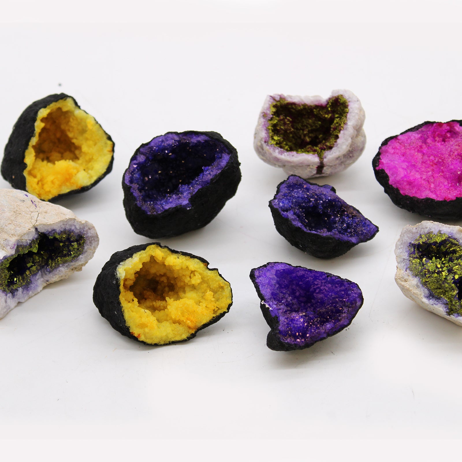 -3-Coloured Calsite Geodes - Natural Rock - Purple & Gold-3