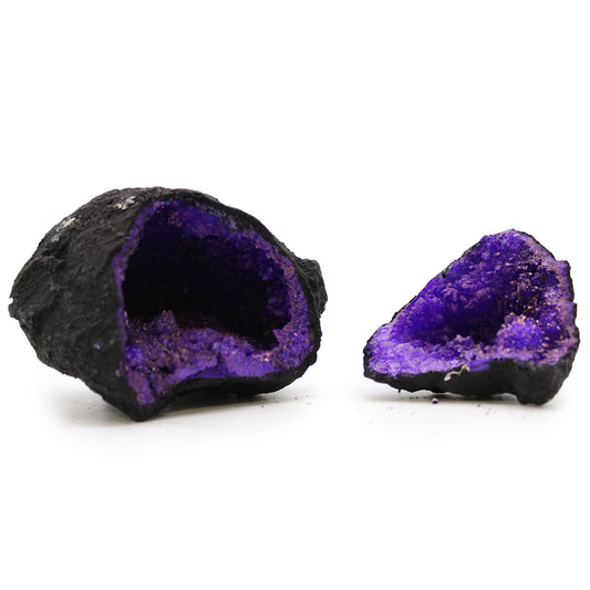 --Coloured Calsite Geodes - Black Rock - Purple-