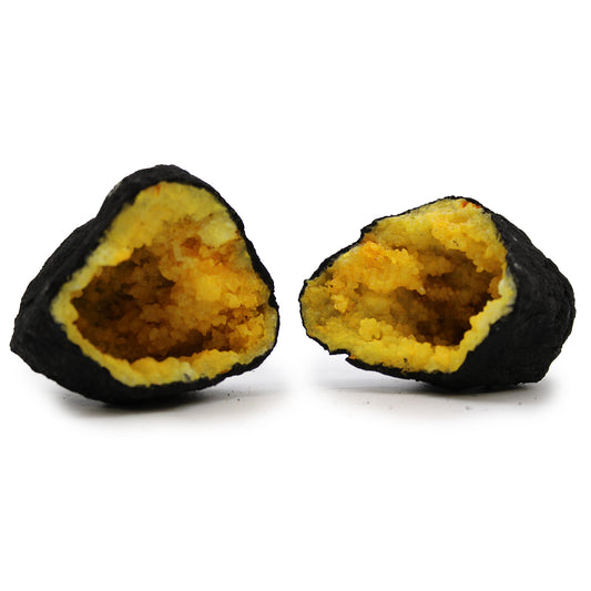 --Coloured Calsite Geodes - Black Rock - Yellow-