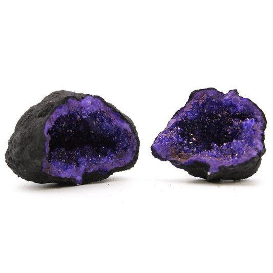 --Coloured Calsite Geodes - Black Rock - Turqoise / Purple-