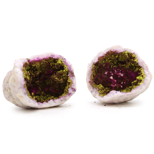 --Coloured Calsite Geodes - Natural Rock - Pink & Gold-