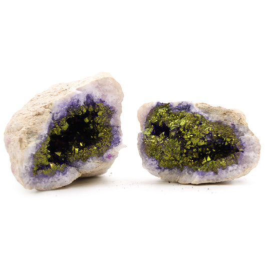 --Coloured Calsite Geodes - Natural Rock - Purple & Gold-