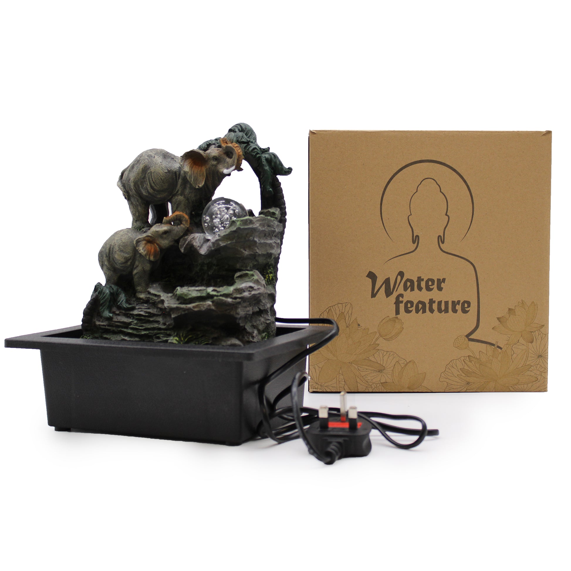 -2-Tabletop Water Feature - 30cm - Elephant Family-2