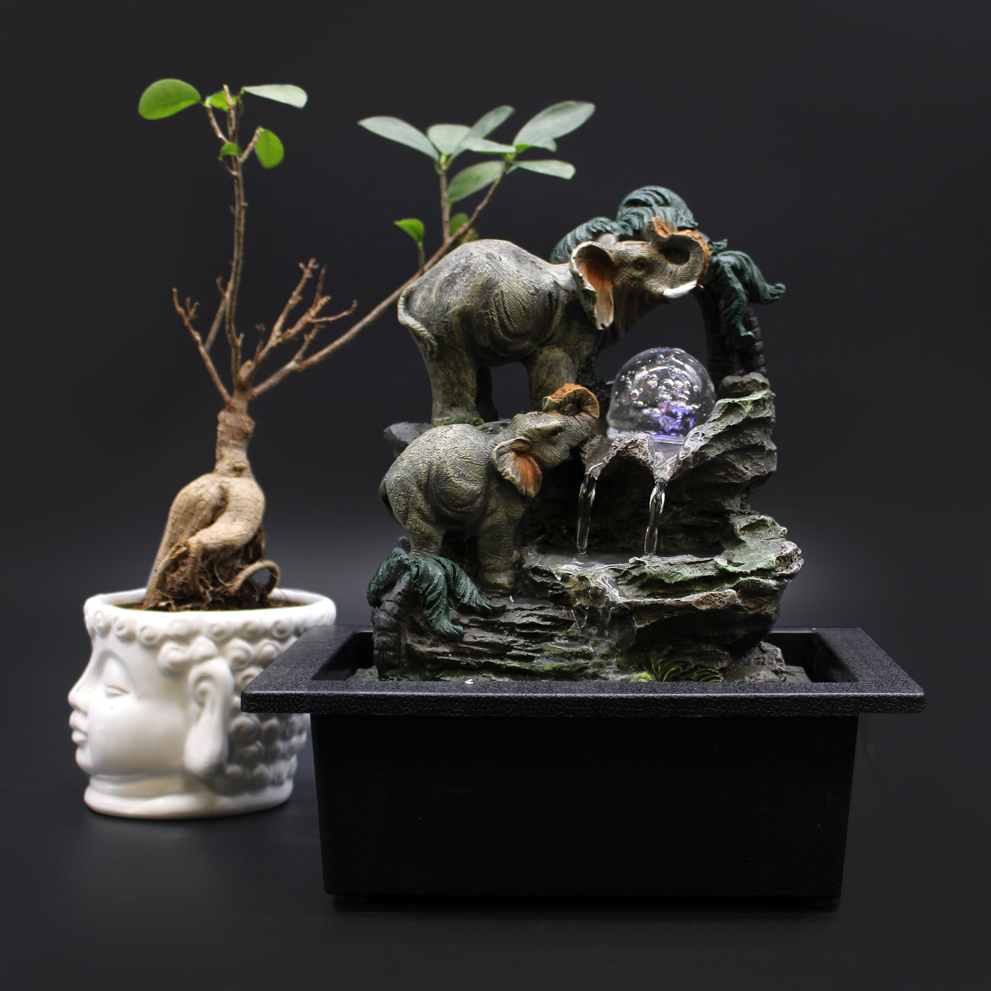 -3-Tabletop Water Feature - 30cm - Elephant Family-3