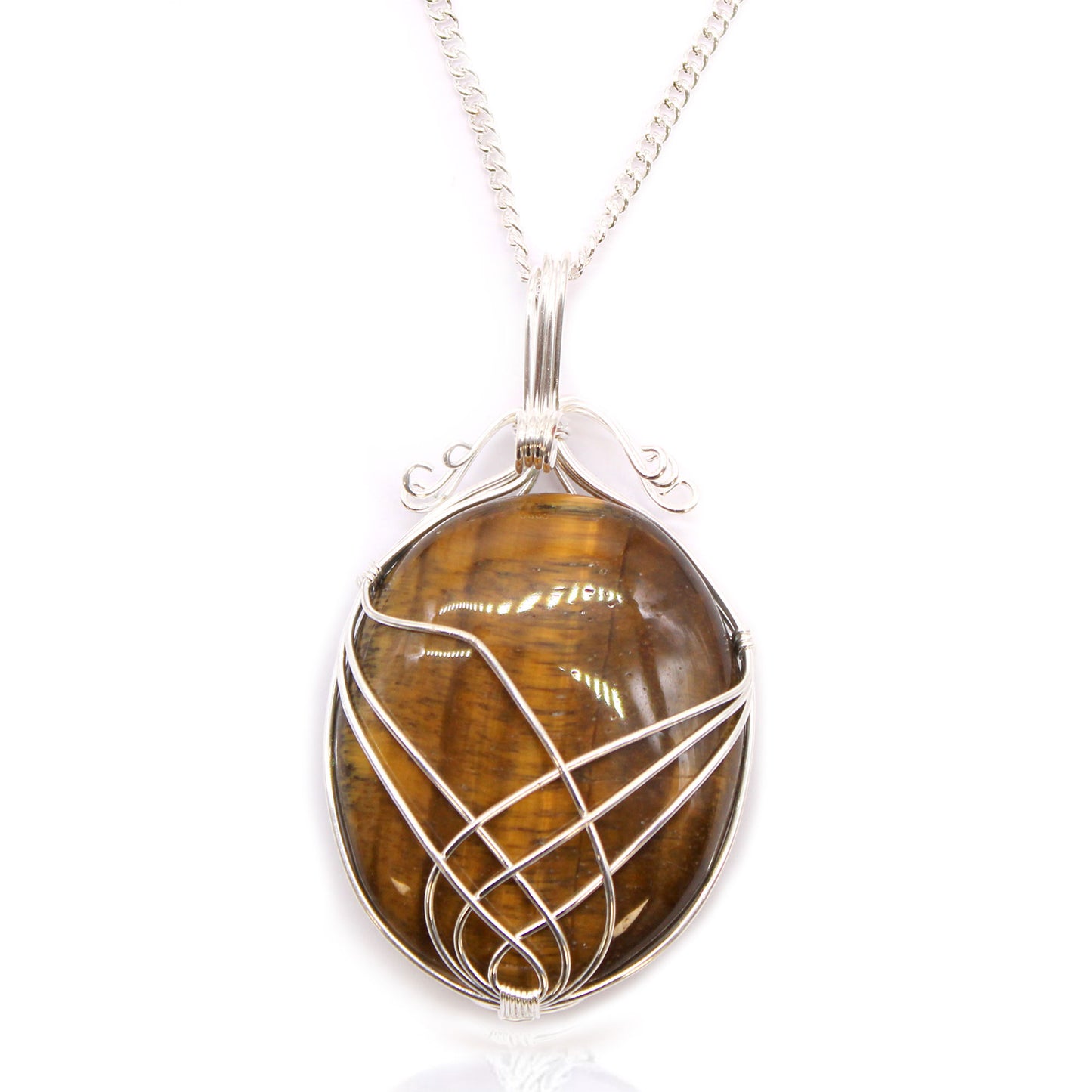 --Swirl Wrapped Gemstone Necklace - Tiger Eye-