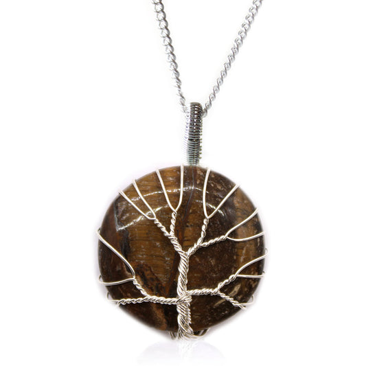 --Tree of Life Gemstone Necklace - Tiger Eye-