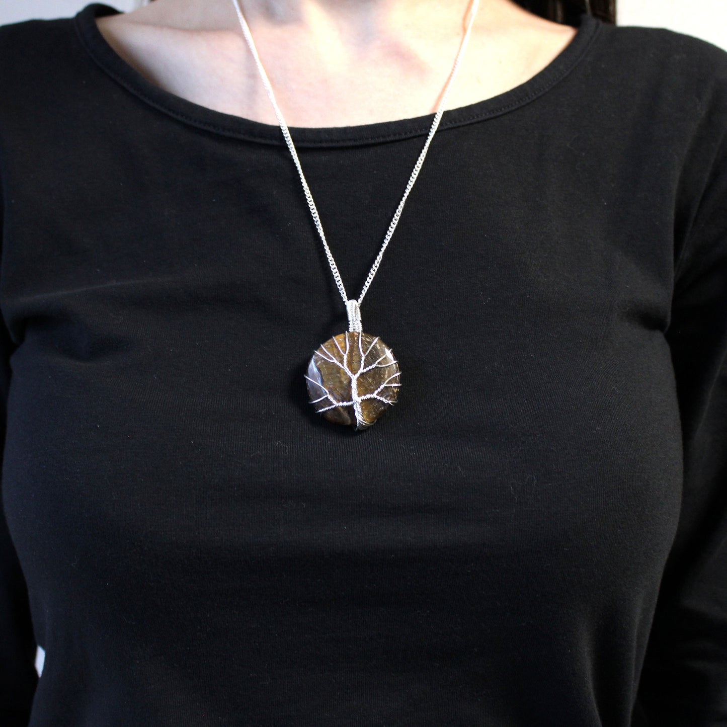 -1-Tree of Life Gemstone Necklace - Tiger Eye-1