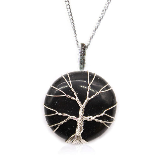 --Tree of Life Gemstone Necklace - Black Onyx-