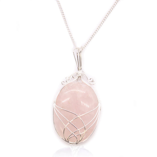 --Swirl Wrapped Gemstone Necklace - Rose Quartz-