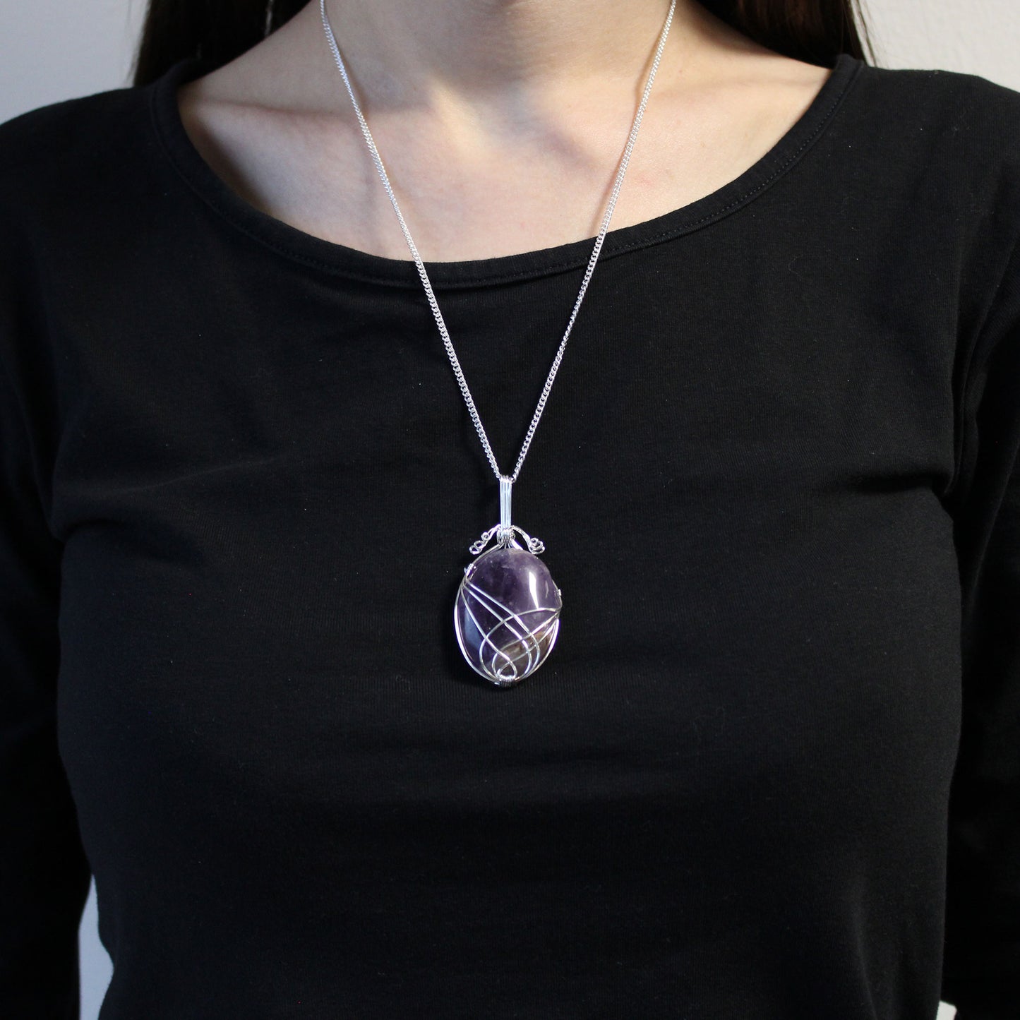 -1-Swirl Wrapped Gemstone Necklace - Amethyst-1