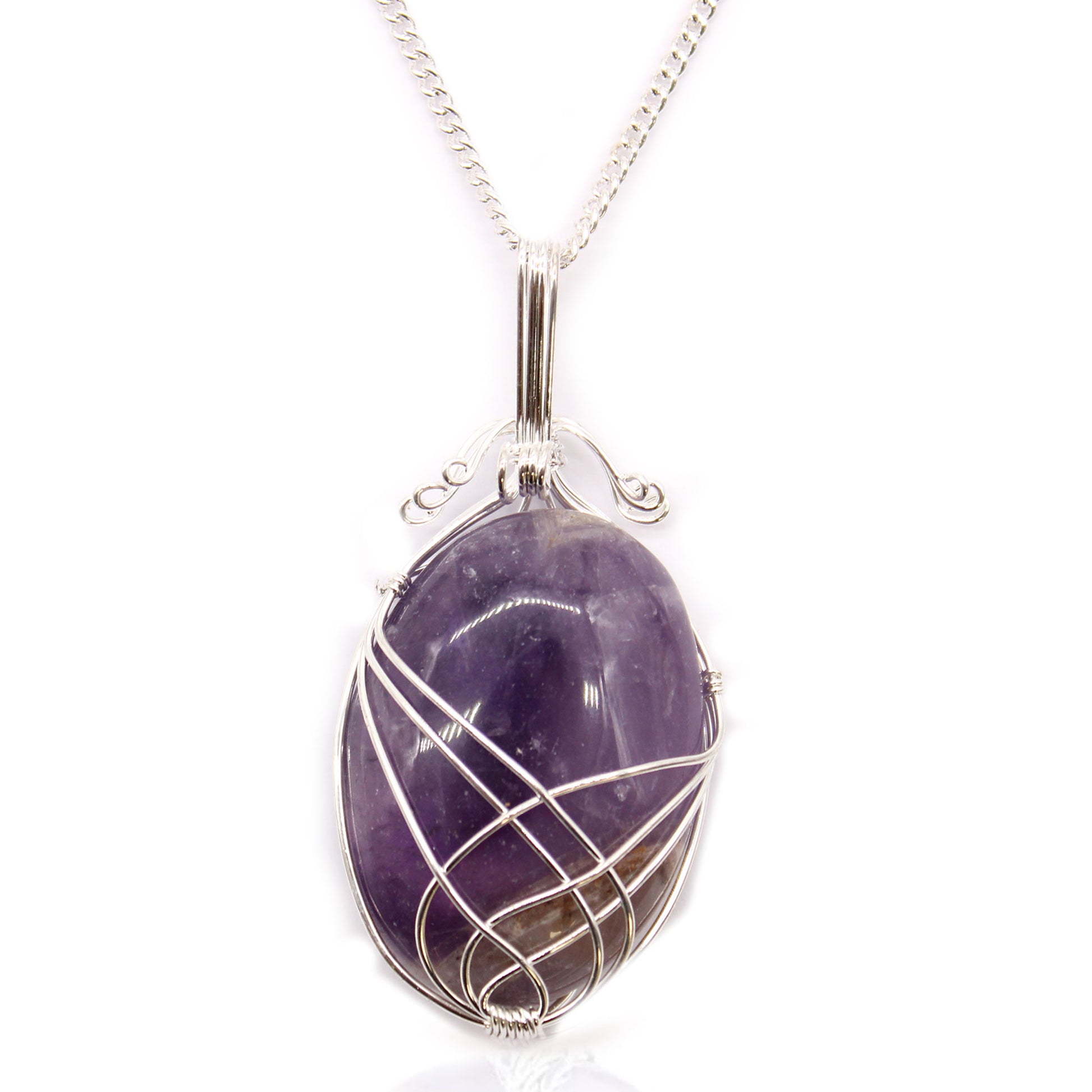 --Swirl Wrapped Gemstone Necklace - Amethyst-