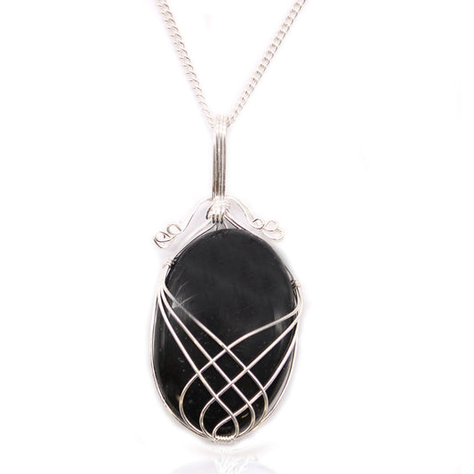 --Swirl Wrapped Gemstone Necklace - Black Onyx-