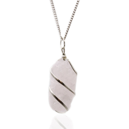 --Cascade Wrapped Gemstone Necklace - Rough Rose Quartz-