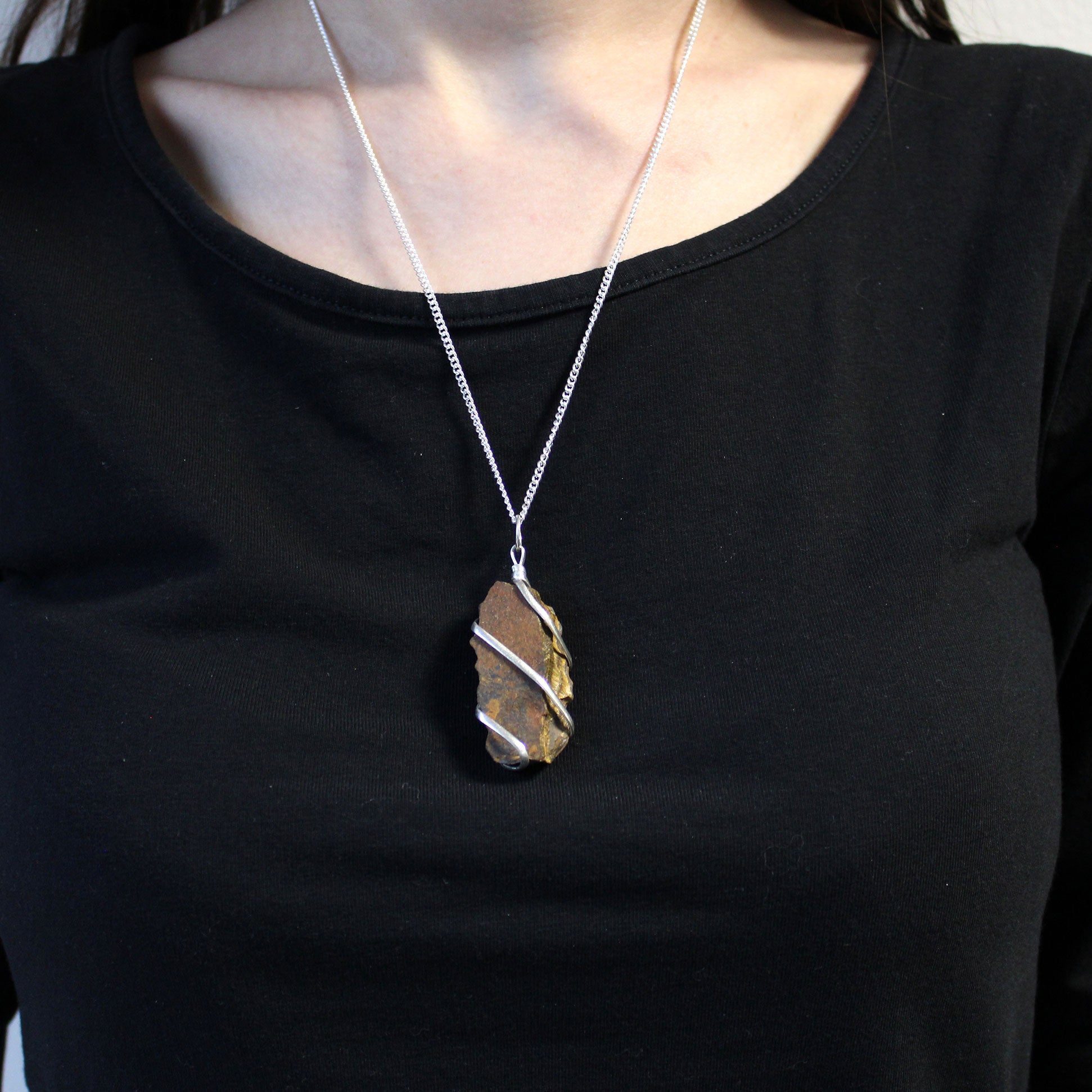 -1-Cascade Wrapped Gemstone Necklace - Rough Tiger Eye-1