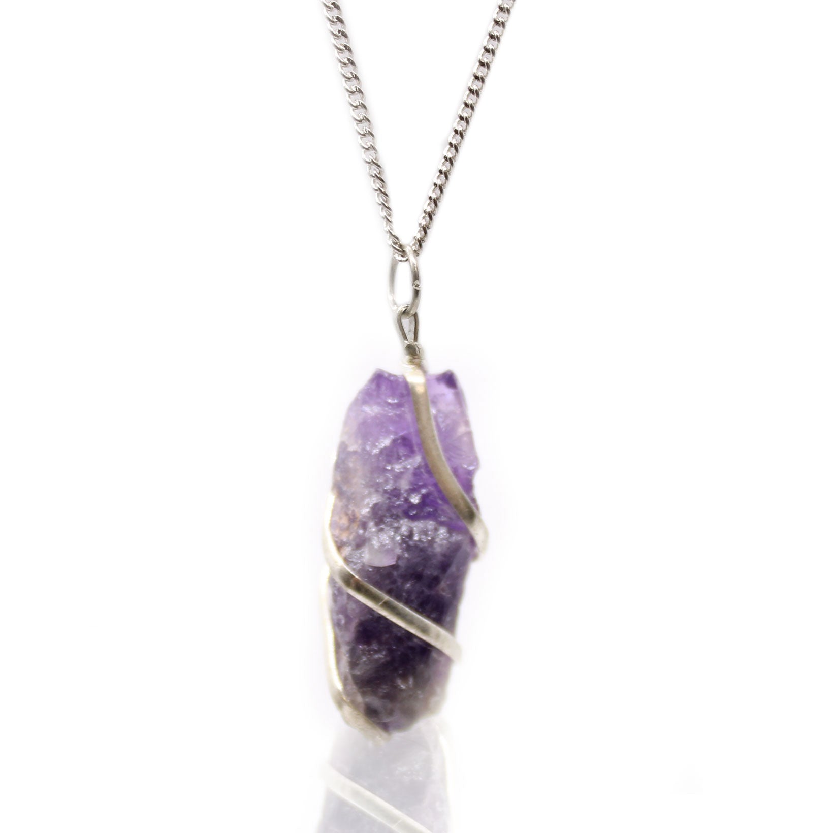 --Cascade Wrapped Gemstone Necklace - Rough Amethyst-