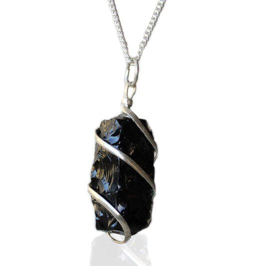 --Cascade Wrapped Gemstone Necklace - Rough Black Onyx-