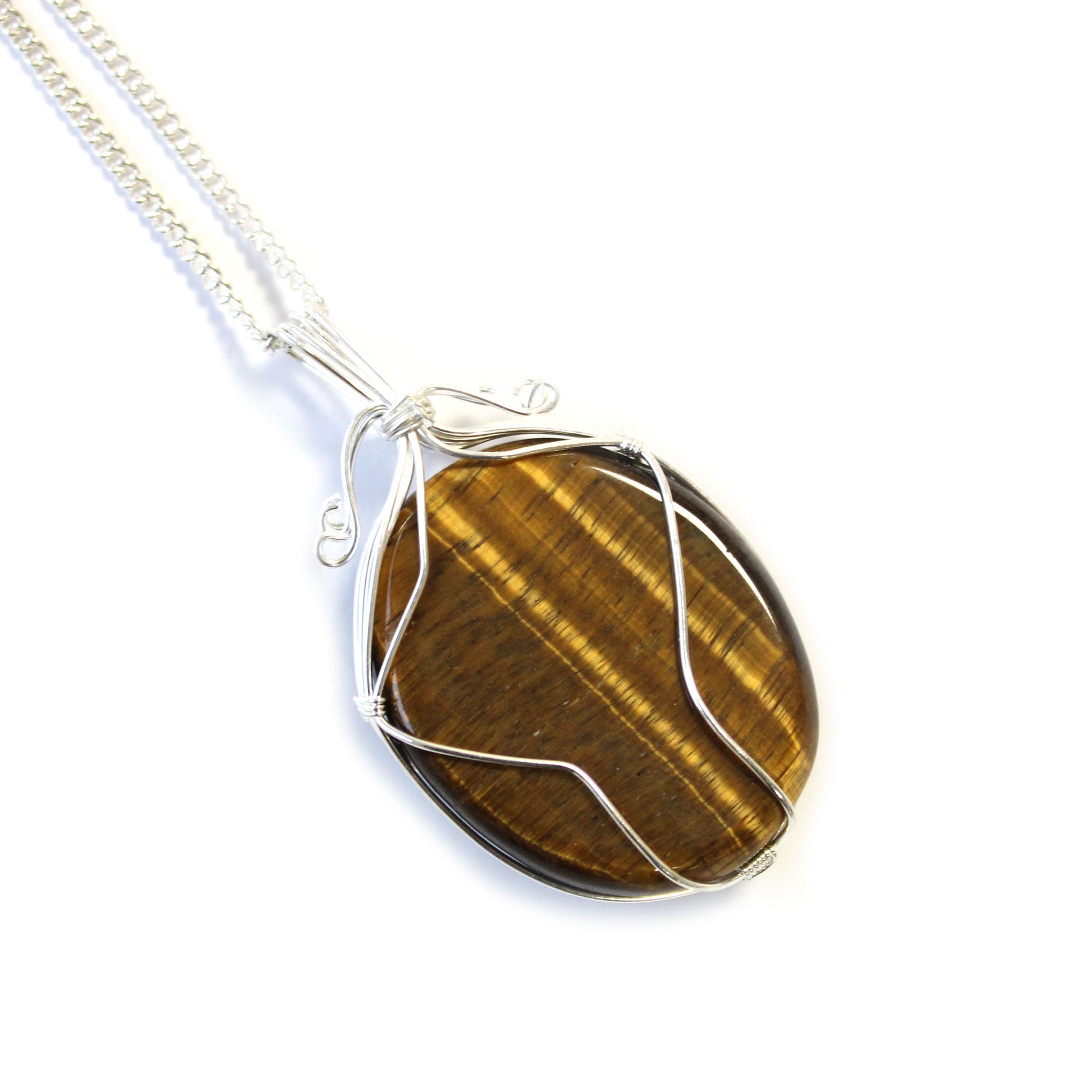 -3-Swirl Wrapped Gemstone Necklace - Tiger Eye-3