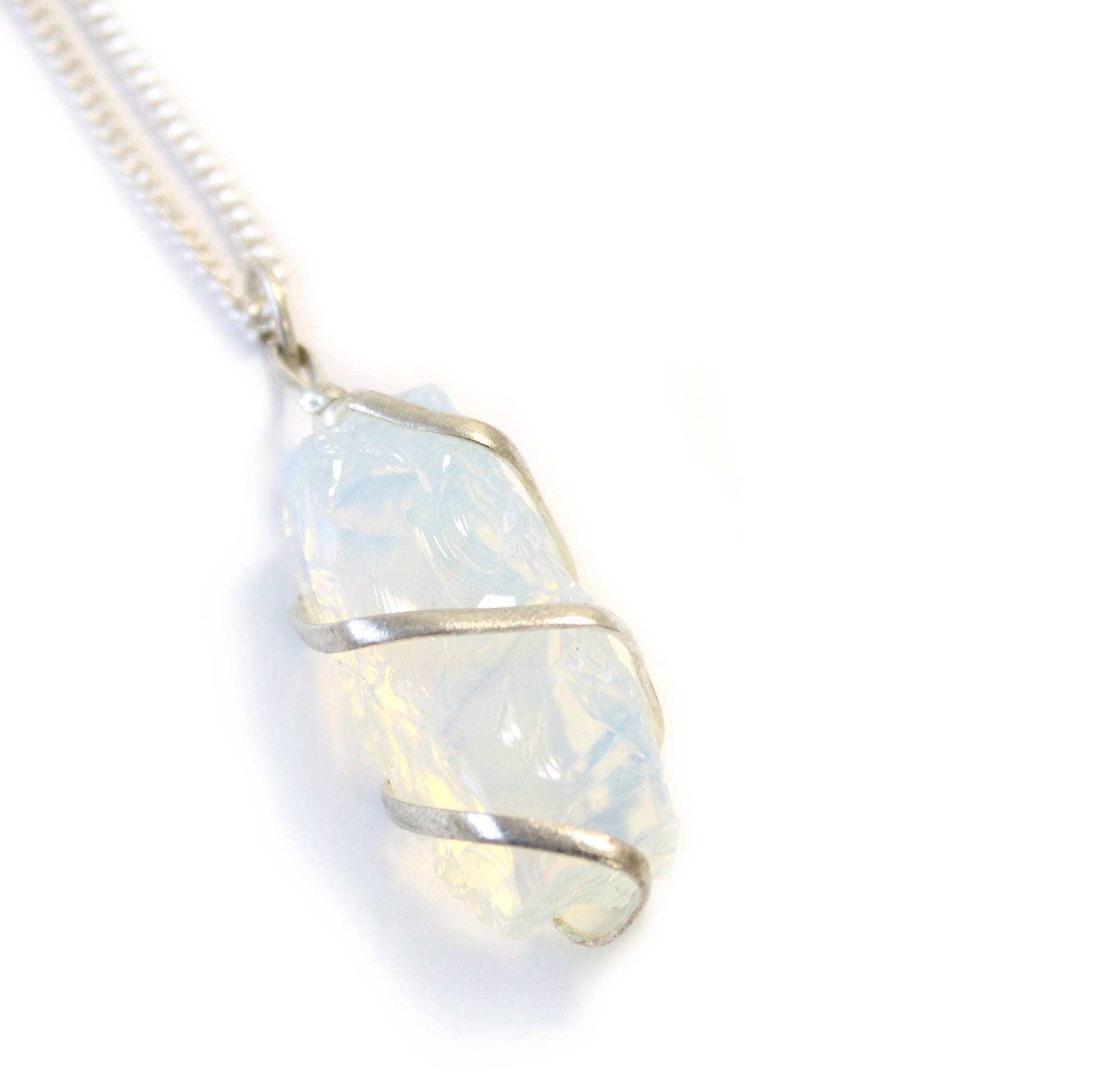 -3-Cascade Wrapped Gemstone Necklace - Rough Opalite-3