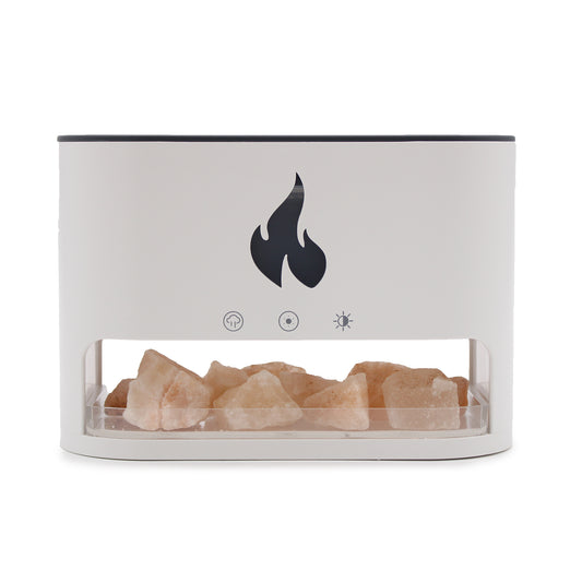 --White Blaze Aroma Diffuser - Himalayan Salt Chamber - USB-C - Flame Effect (Salt included)-