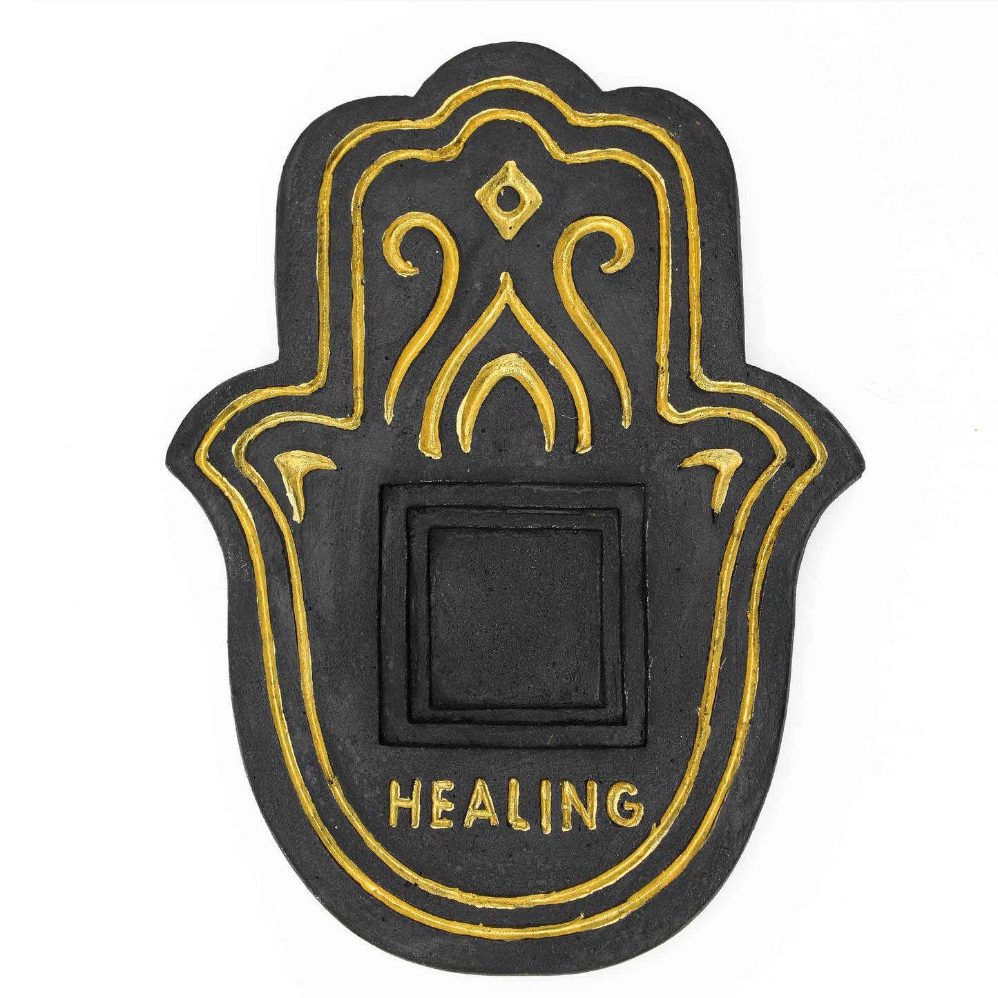 -1-Healling Incense Plate - Black & Gold Lava-Stone Effect-1