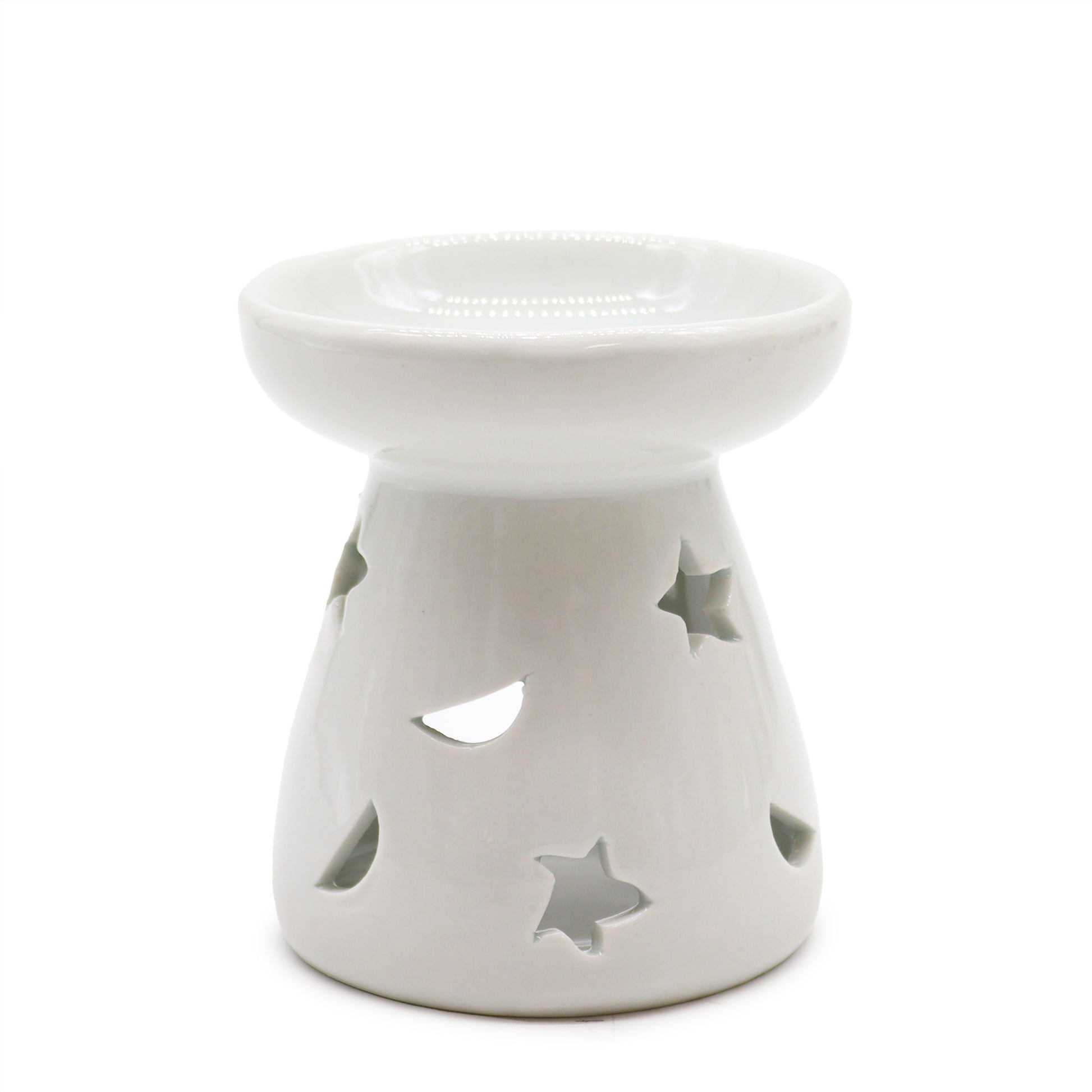 --Sm Classic White Oil Burner - Moon & Star-