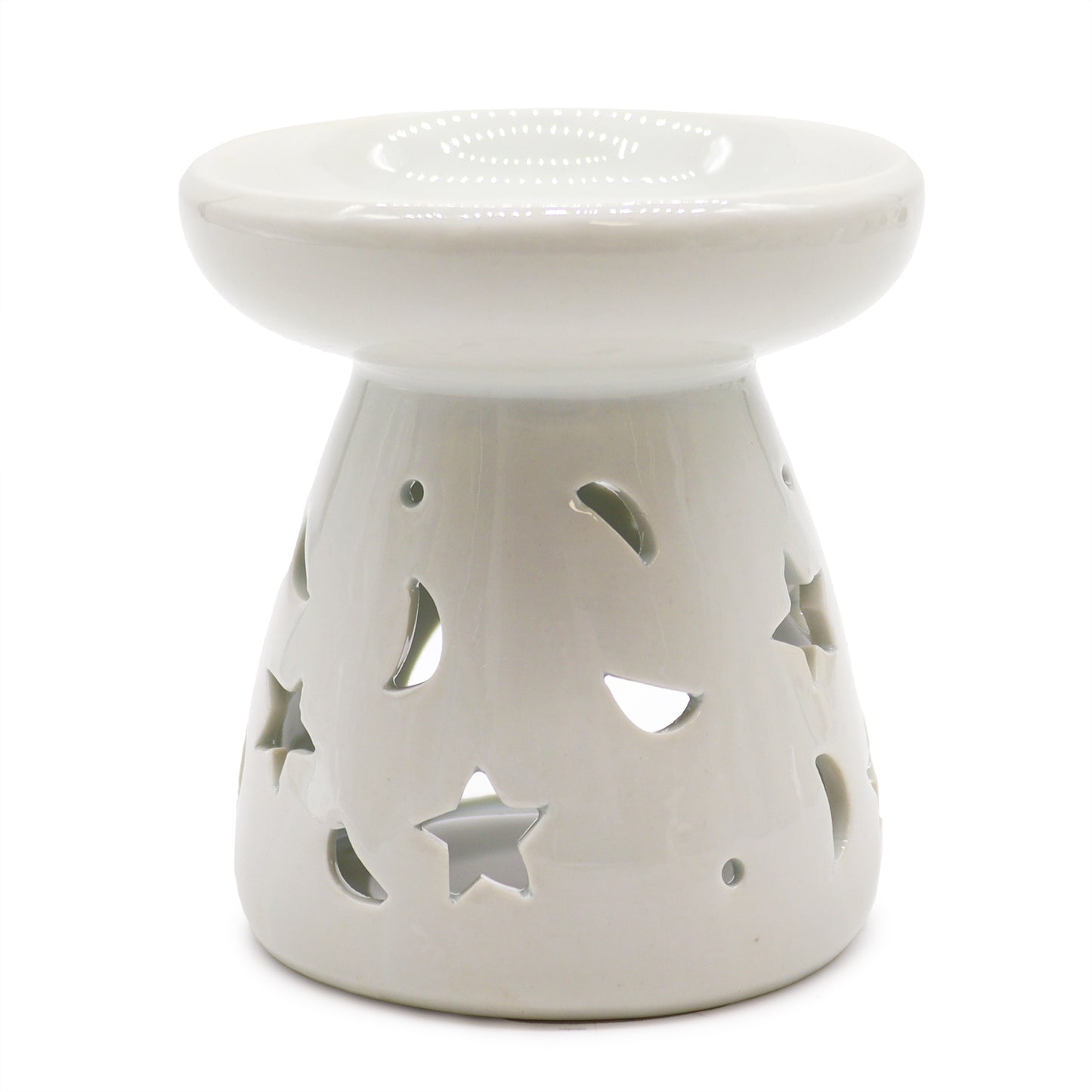 --Lrg Classic White Oil Burner - Moon & Star-